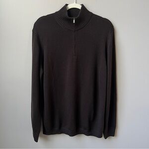Faconnable Sweater Men's Large 100% Merino Wool Quarter Zip Brown Knit Classic